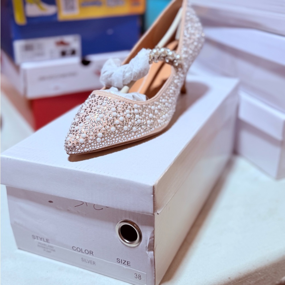 Elegant Silver Embellished Women's Heels